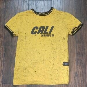 Vox Populi Gold Standard Cali Speckled Ringer T-Shirt Yellow Black Small